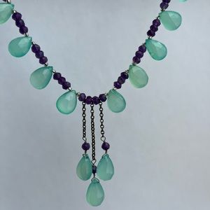 Aqua Chalcedony Amethyst Sterling Silver Teardrop Necklace